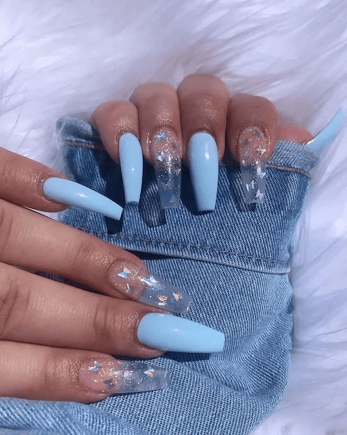Light Blue With Butterflies Nail Art Design