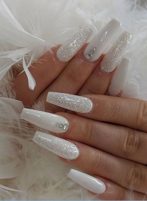 White and Silver Glitter With Rhinestones